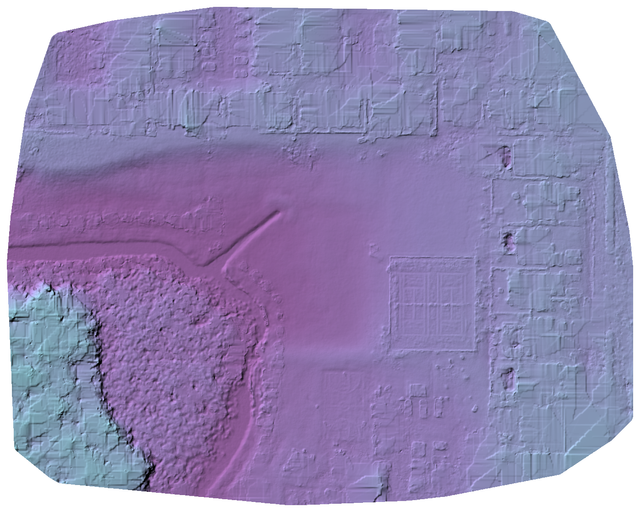 An improved terrain model obtained by setting smrf-threshold 0.3
(decreased), smrf-scalar 1.3 (increased), smrf-slope 0.05 (decreased)
and smrf-window 24 (increased)